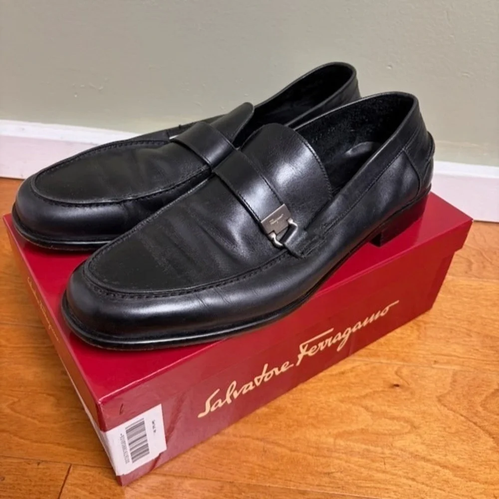 Salvatore Ferragamo Lion Mens Dress Shoes Sz 10ee Black Leather Special Occasion